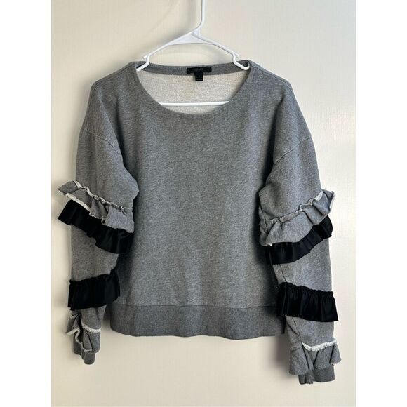 J Crew size M gray sweatshirt with black ruffled sleeves - Picture 4 of 7